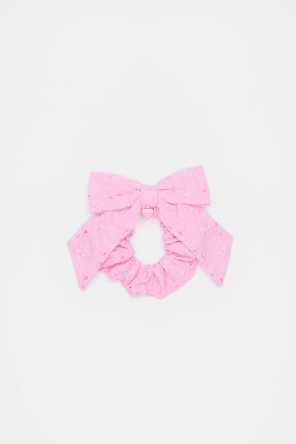 Broderie Charm Bow Scrunchies  Candy Pink  hi-res