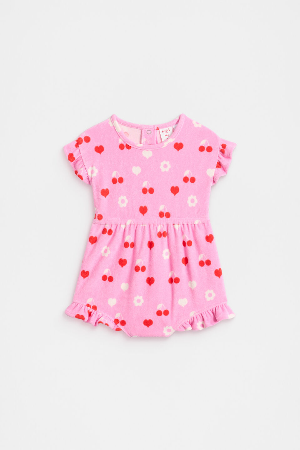 Cherry Heart Romper  Candy Pink