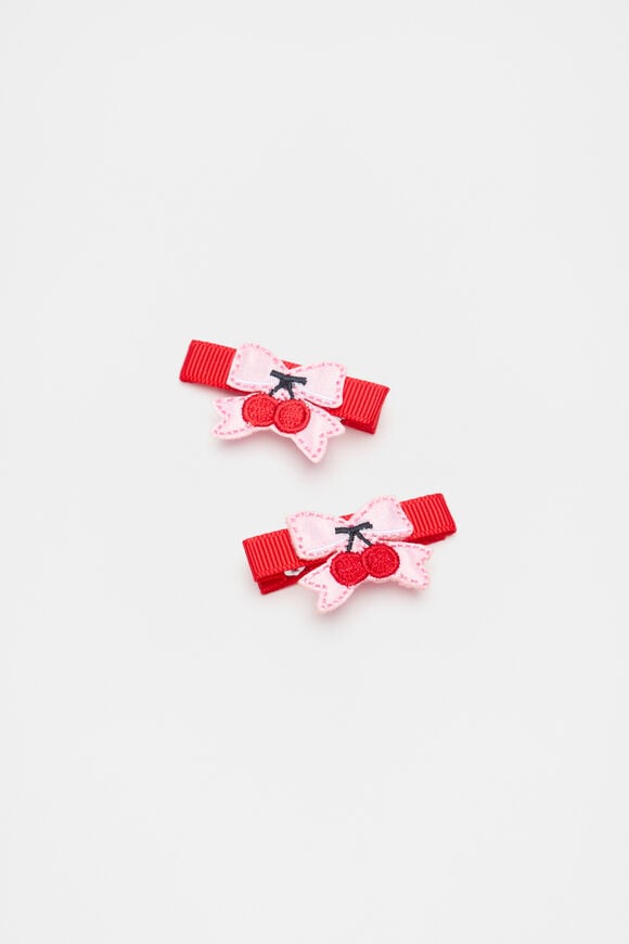 Embroidered Cherry Bow Duck Clips  Multi  hi-res