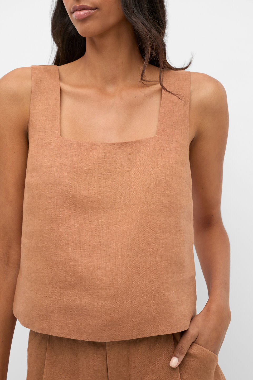 Square Neck Linen Shell Top  Copper