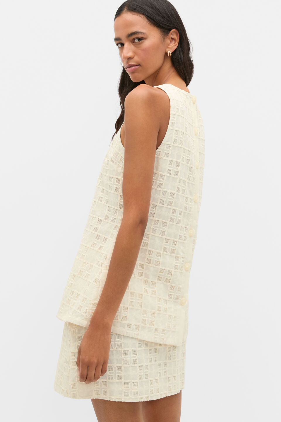 Tile Embroidery Top  Coconut Cream
