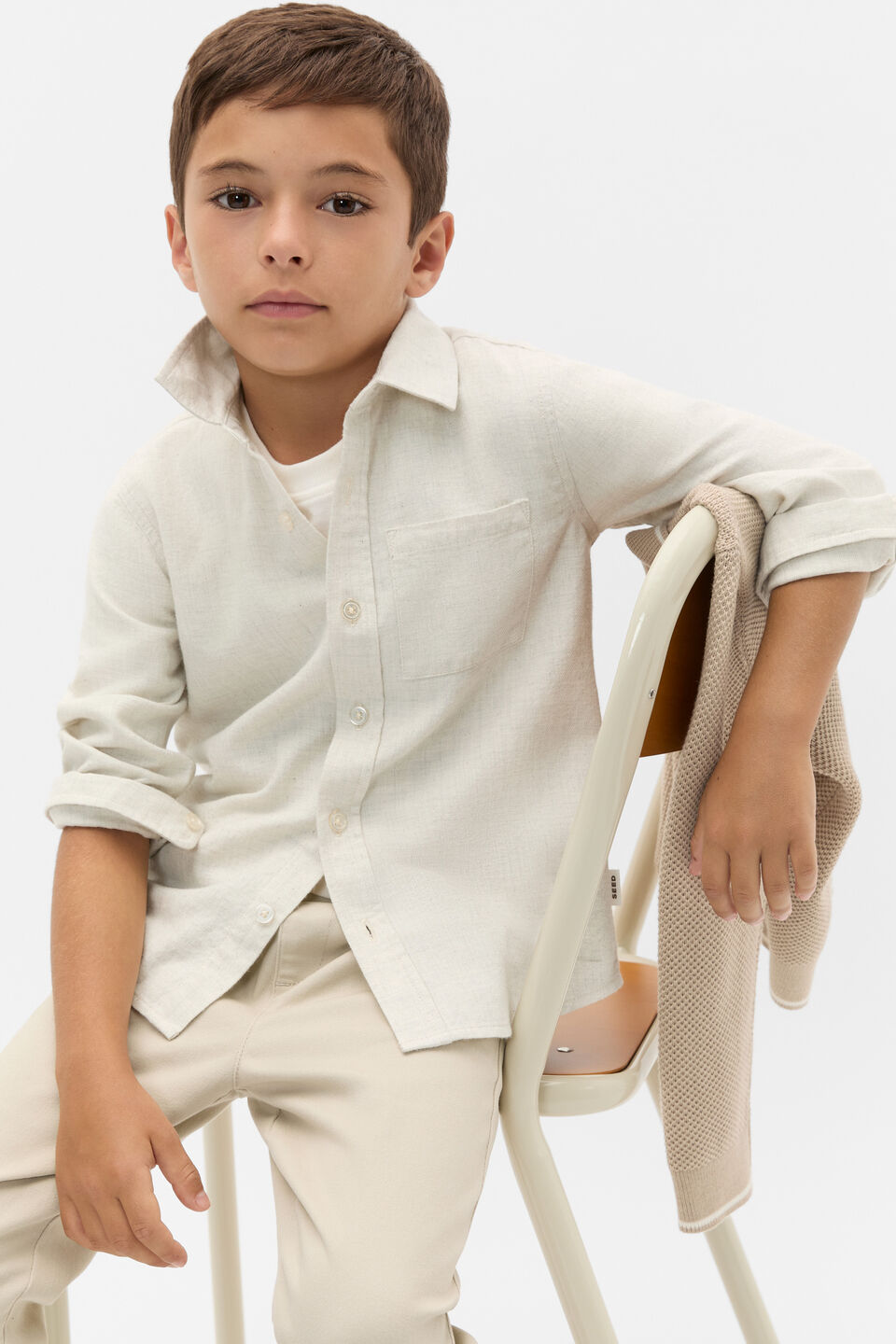 Core Brushed Cotton Shirt  Oat Marle