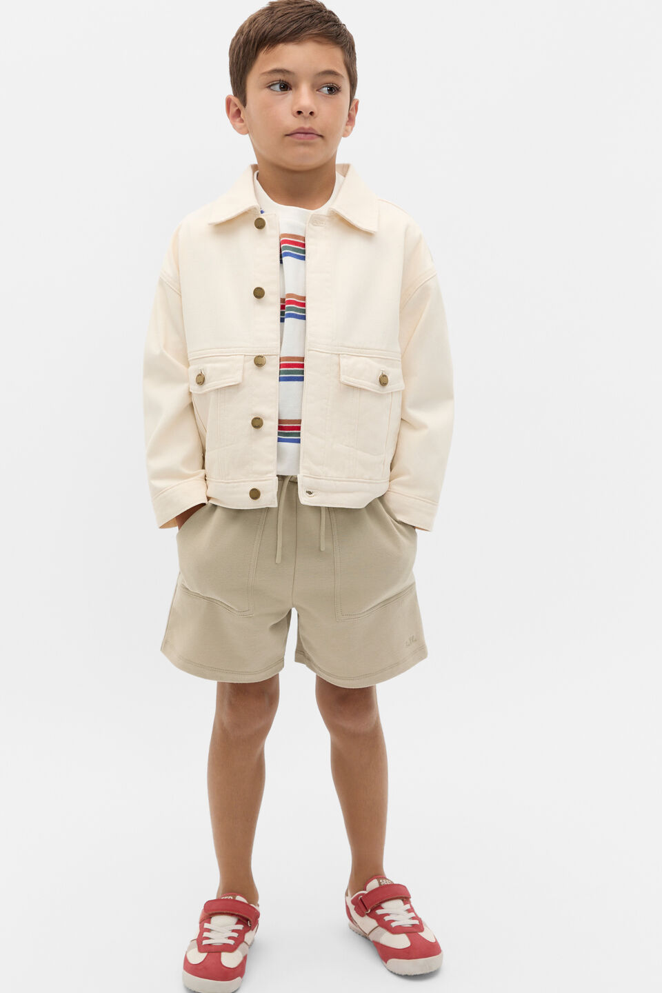 Stitch Detail Track Short  Milk Tea