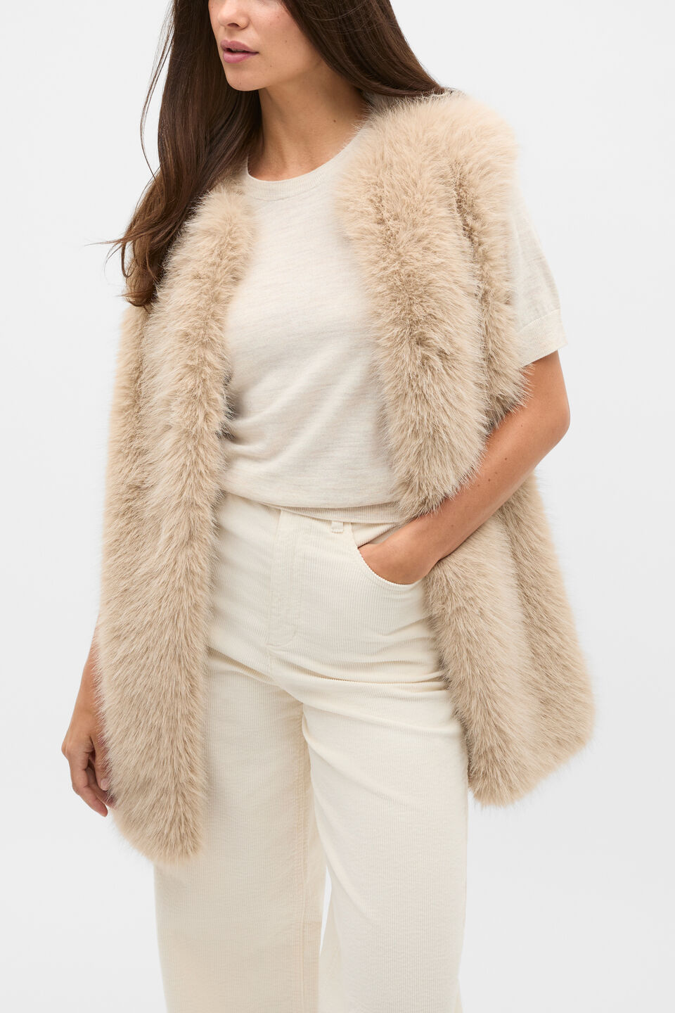 Faux Fur Gilet  Sandstone
