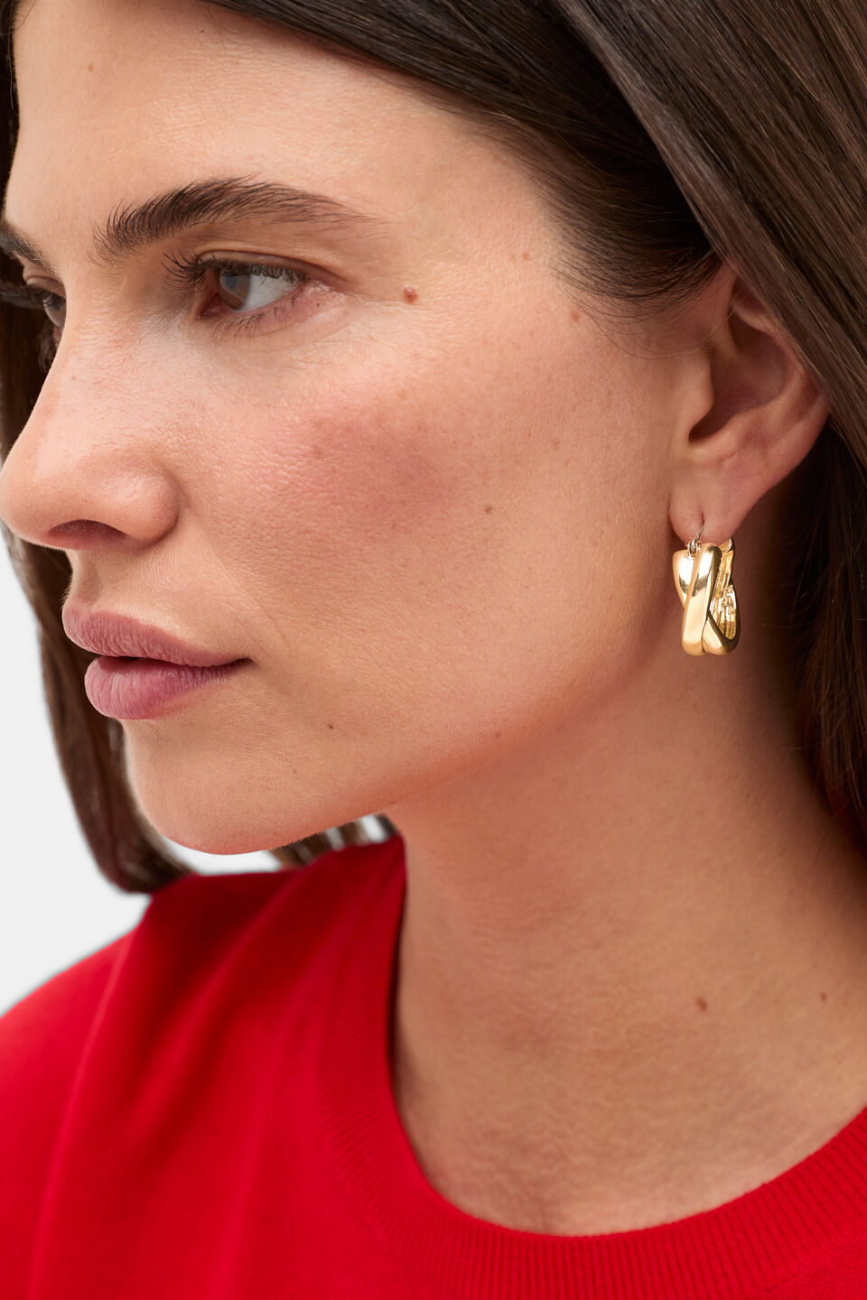 Cross Over Hoop Earring  Gold