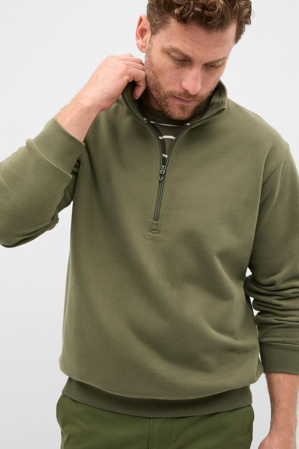 Half Zip Brushed Sweat  Olive