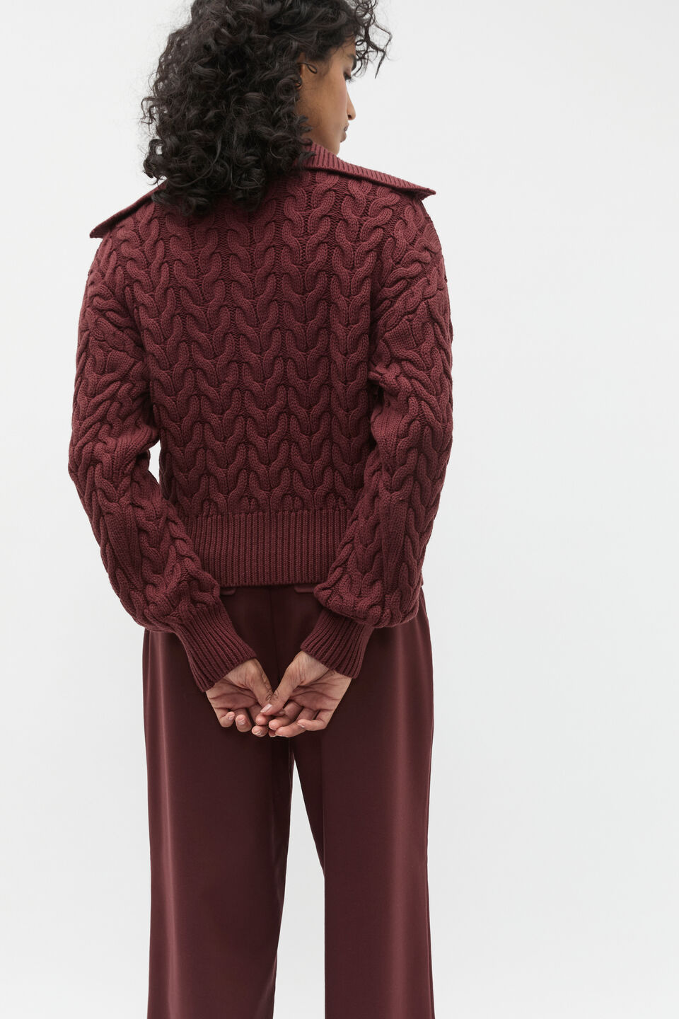 Easy Cable Knit Polo  Merlot