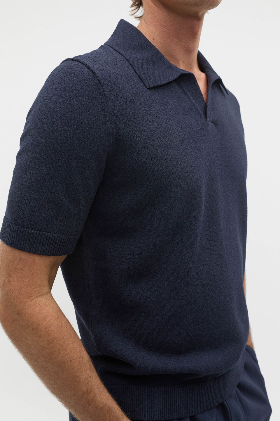 Boucle Knit Trophy Polo  Midnight Blue