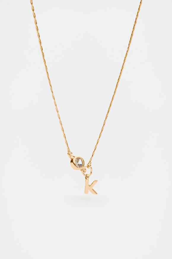 Stone Drop Initial Necklace  K  hi-res