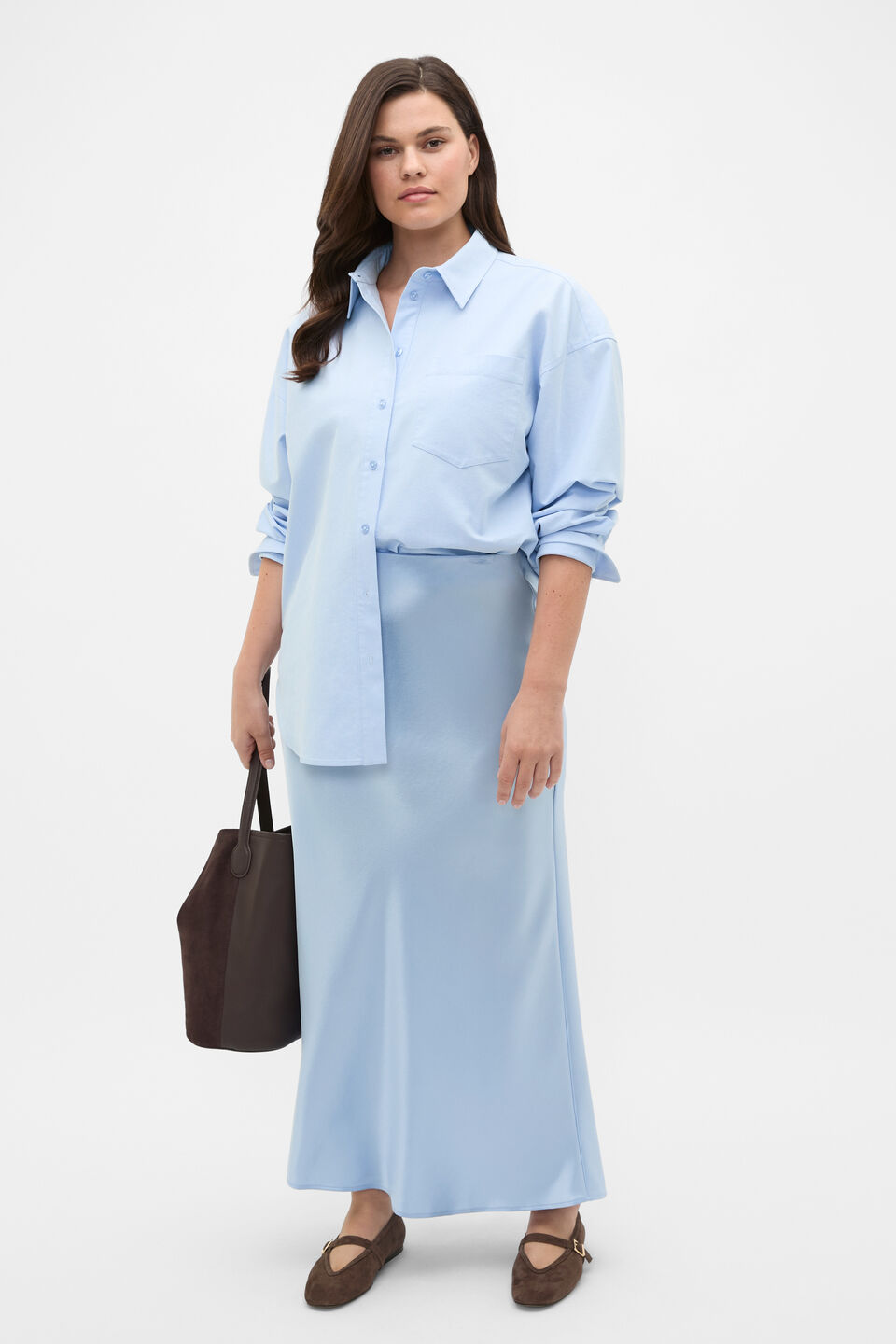 Satin Maxi Bias Skirt  Arctic Blue