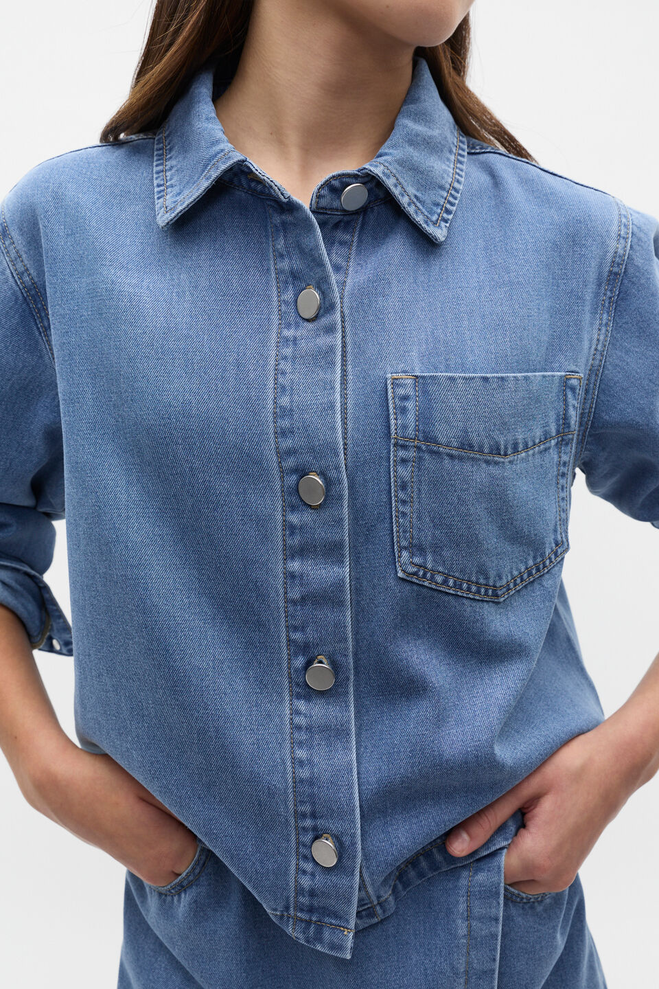 Slouchy Denim Shirt  Mid Wash
