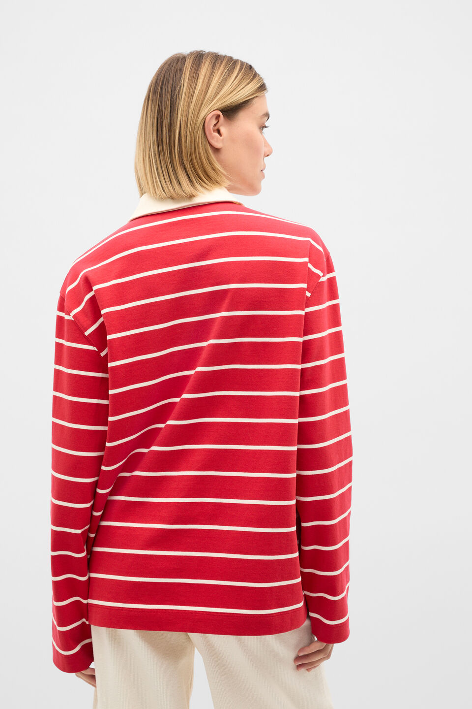 Relaxed Cotton Rugby Polo Top  Poppy Stripe