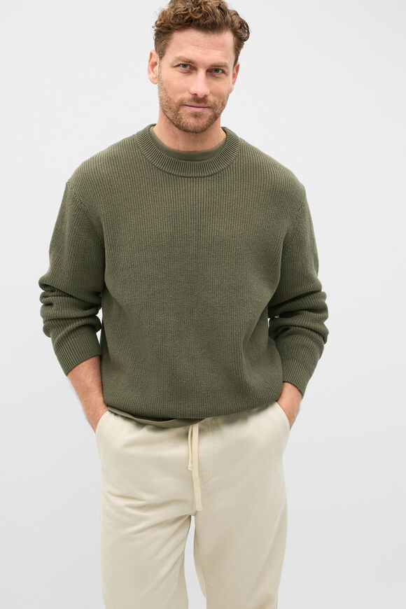 Cotton Crew Neck Knit  Olive  hi-res