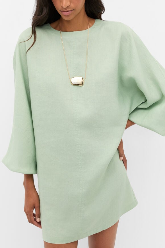Linen Blouson Sleeve Dress  Eucalyptus  hi-res