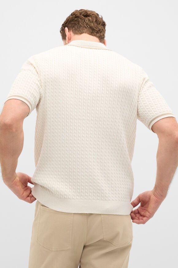 Zipped Cable Knit Polo  Pebble  hi-res