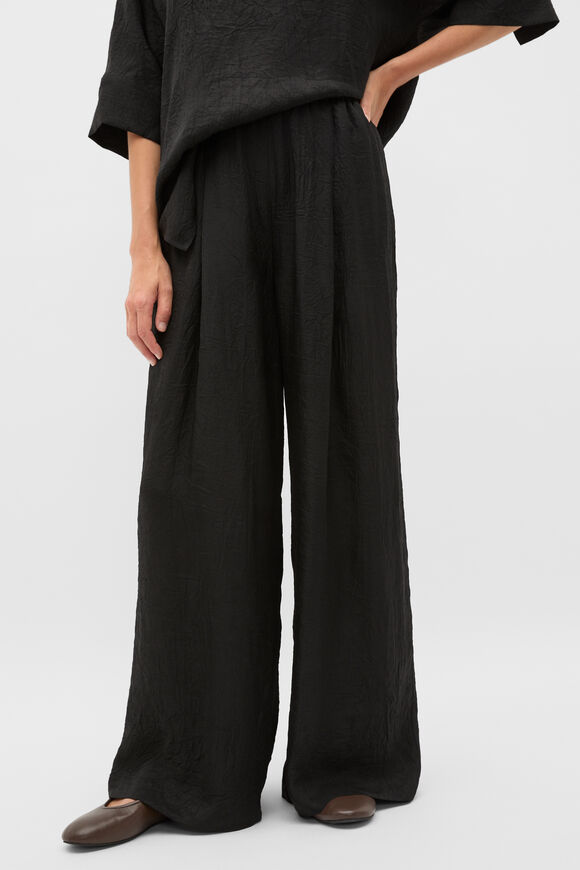 Textured Satin Gathered Pant  Black  hi-res