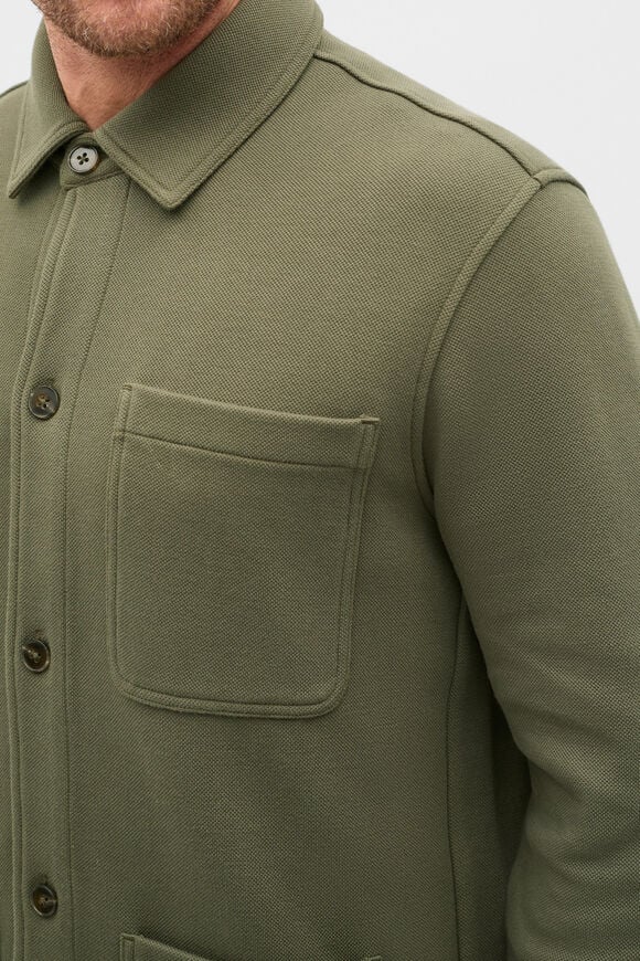 Cotton Pique Overshirt  Olive  hi-res
