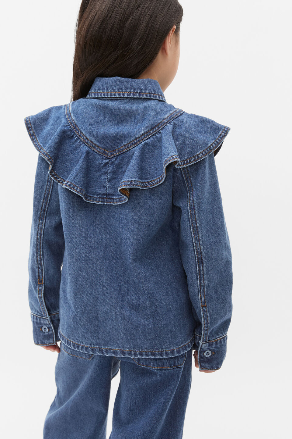 Ruffle Denim Shirt  Indigo