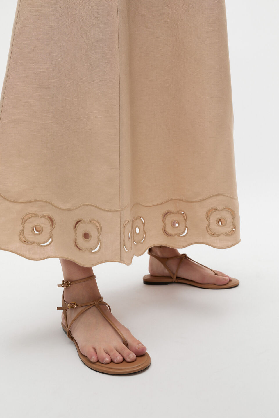 Retro Embroidered Midi Dress  Ecru