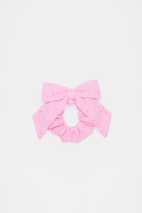 Broderie Charm Bow Scrunchies  Candy Pink  hi-res
