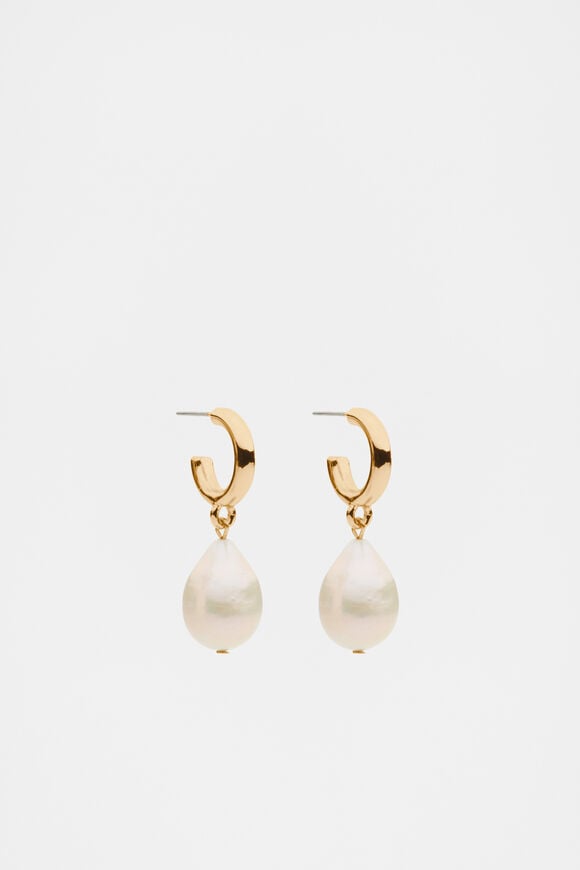 Pearl Drop Hoop Earring  Gold  hi-res