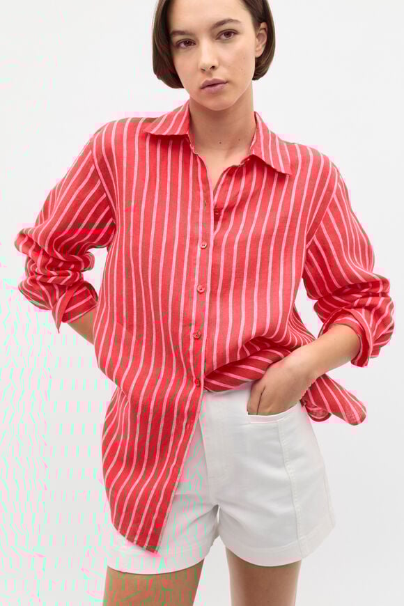 Linen Oversized Shirt  Electric Crimson Stripe  hi-res
