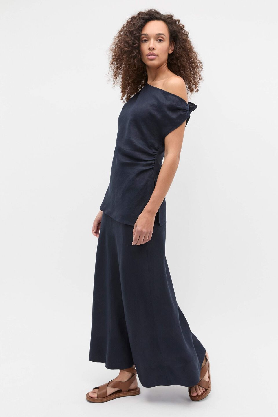 Core Linen Seam Front Skirt  Twilight Blue