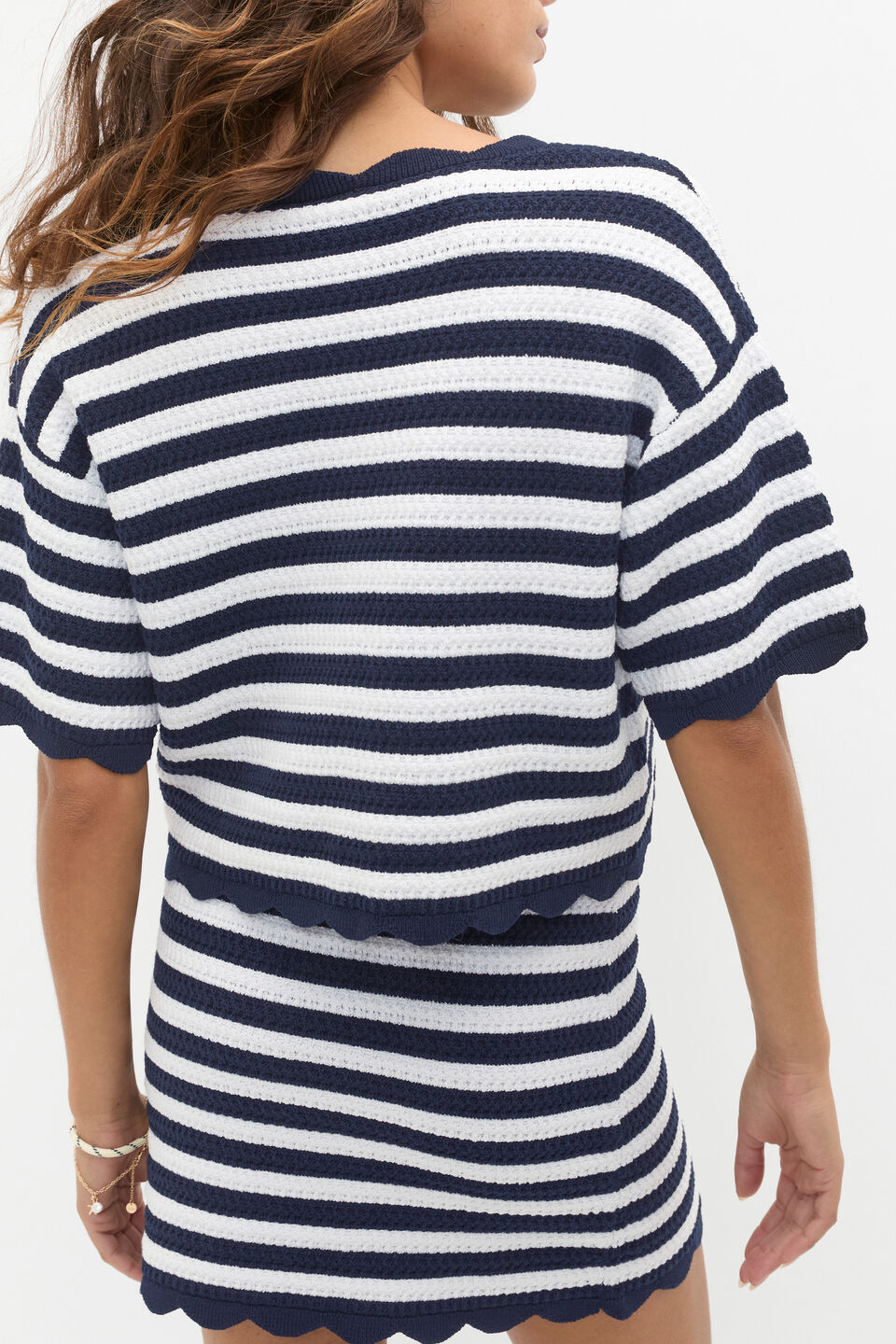 Scallop Stripe Knit Top  Twilight Blue Stripe