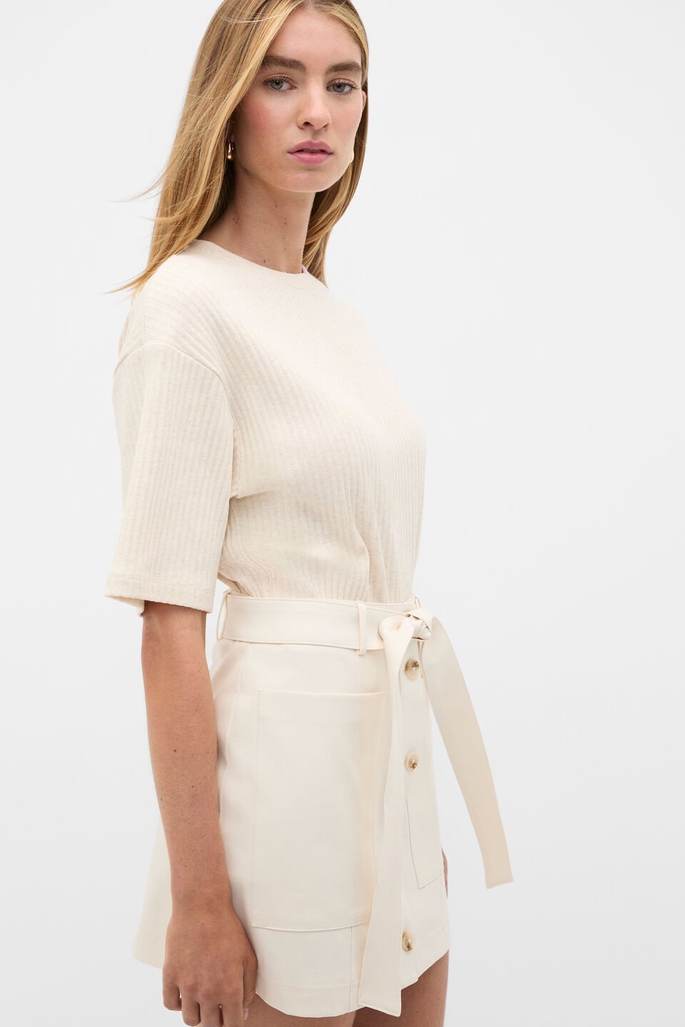 Cotton Rib Longline Tee  Mist Marle