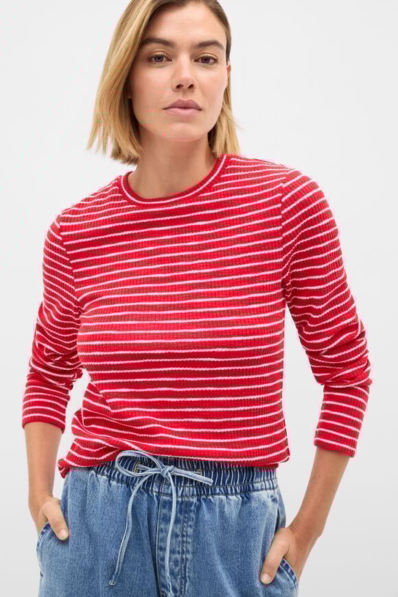 Self Stripe Textured Top  Poppy Stripe  hi-res