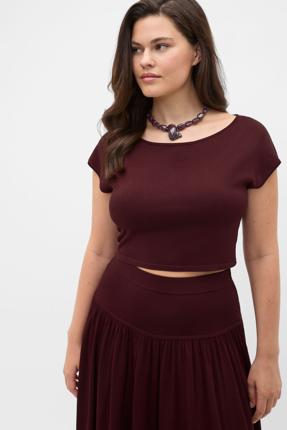 Compact Crepe Knit Top  Plum Red