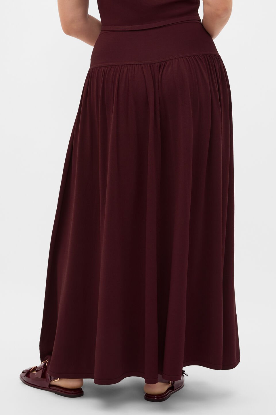 Compact Crepe Knit Skirt  Plum Red