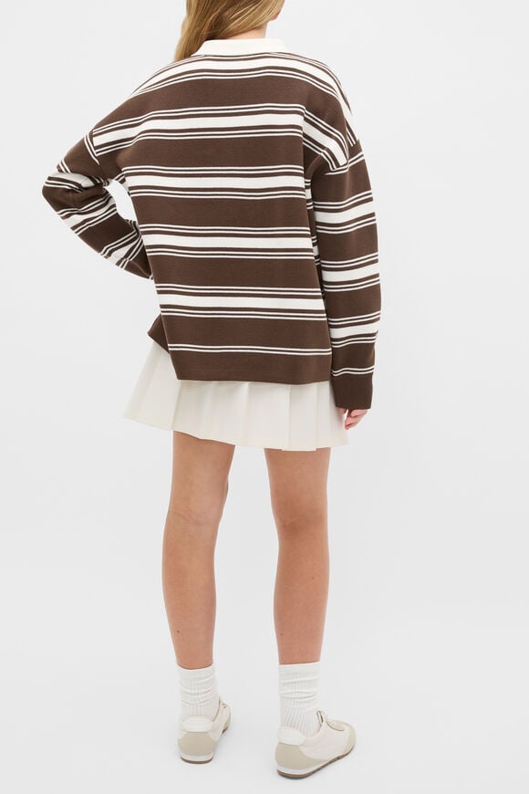 Polo Collar Knit Sweater  Chocolate  hi-res