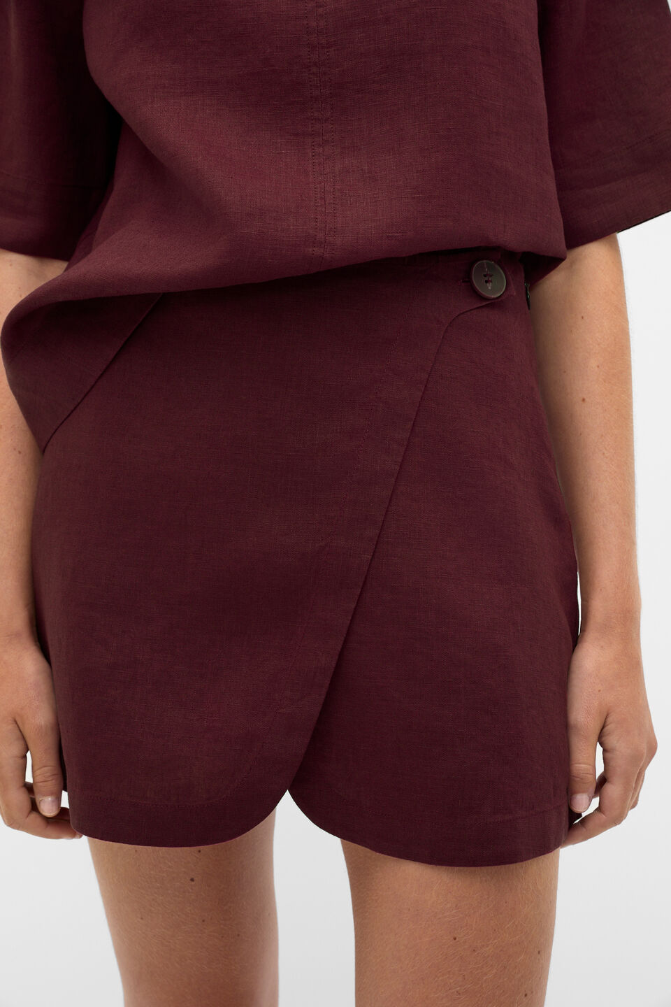 Linen Wrap Skort  Plum Red