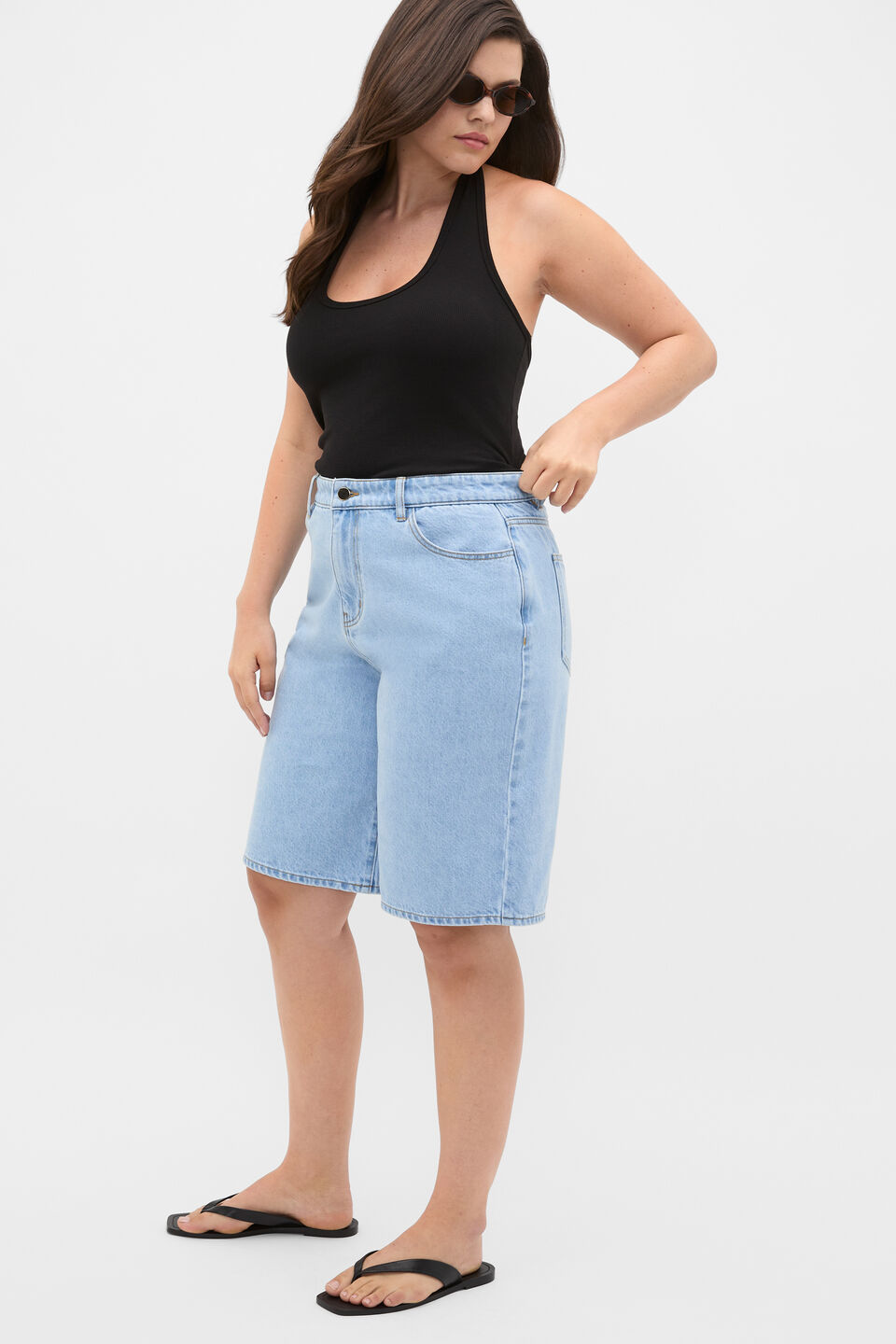 Longline Jean Short  Glacial Blue Wash