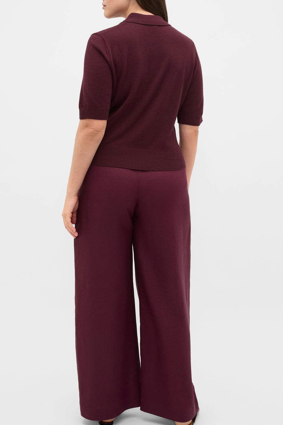 Australian Merino Knit Polo Top  Plum Red