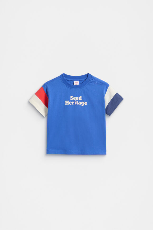 Panelled Retro Logo Tee  Azure Blue  hi-res