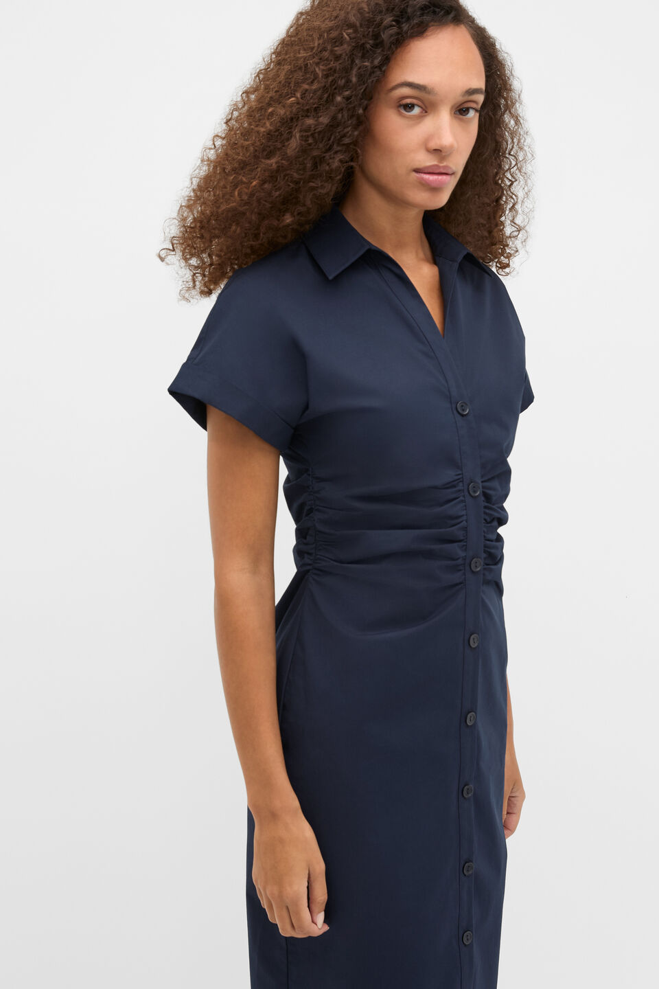 Poplin Ruched Shirt Dress  Twilight Blue