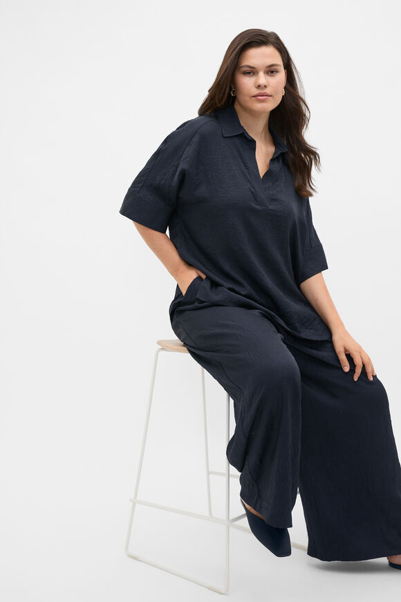 Textured Satin Collared Popover  Twilight Blue  hi-res