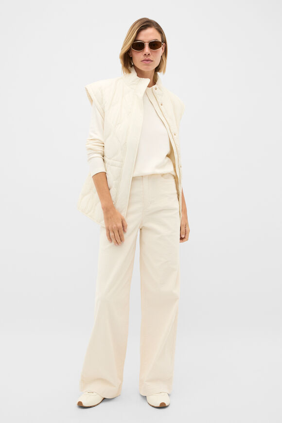 Micro Waffle Crew Neck Top  Coconut Cream  hi-res