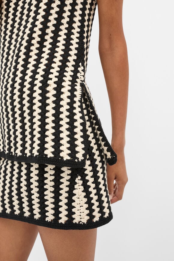 Linear Crochet Tunic Top  Cream Black  hi-res