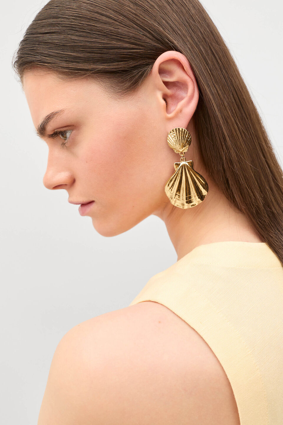 Shell Charm Statement Drop Ear  Gold
