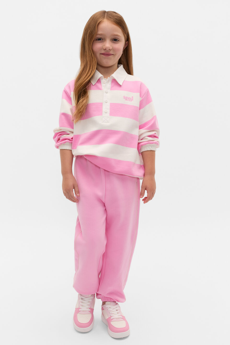 Striped Collar Logo Sweat  Candy Pink