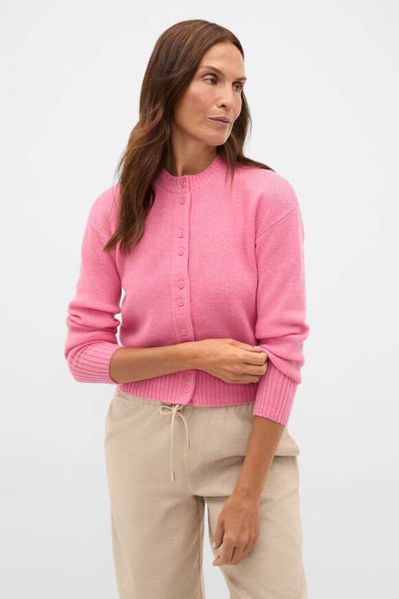 Merino Button Up Knit Cardigan  Bubblegum Pink Marle  hi-res