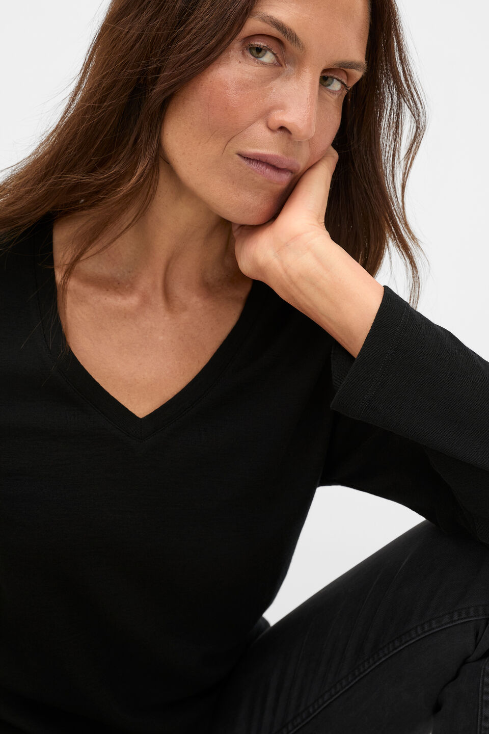 Australian Merino V Neck Top  Black