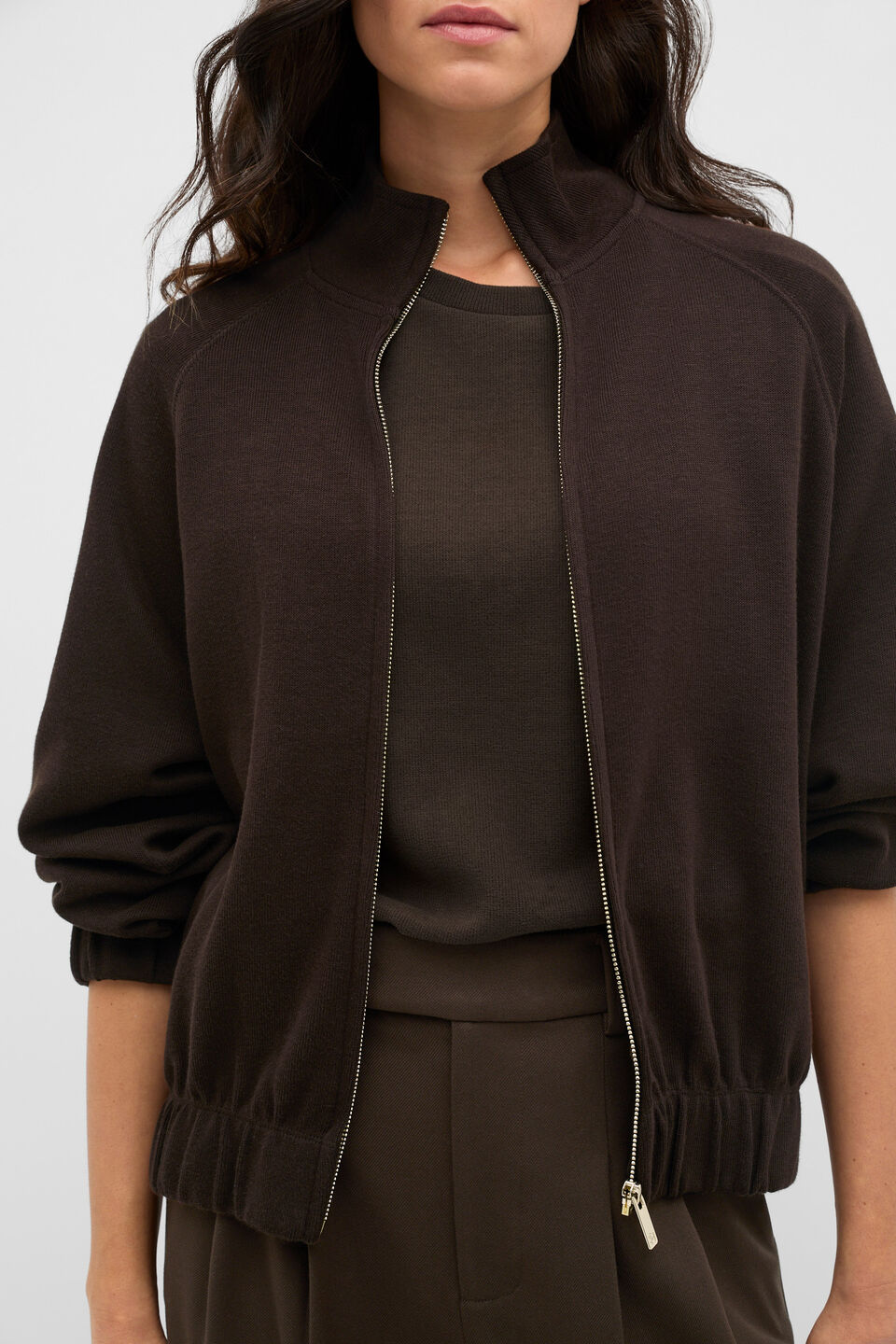 Heavy Rib Zip Thru Sweat  Coffee Bean