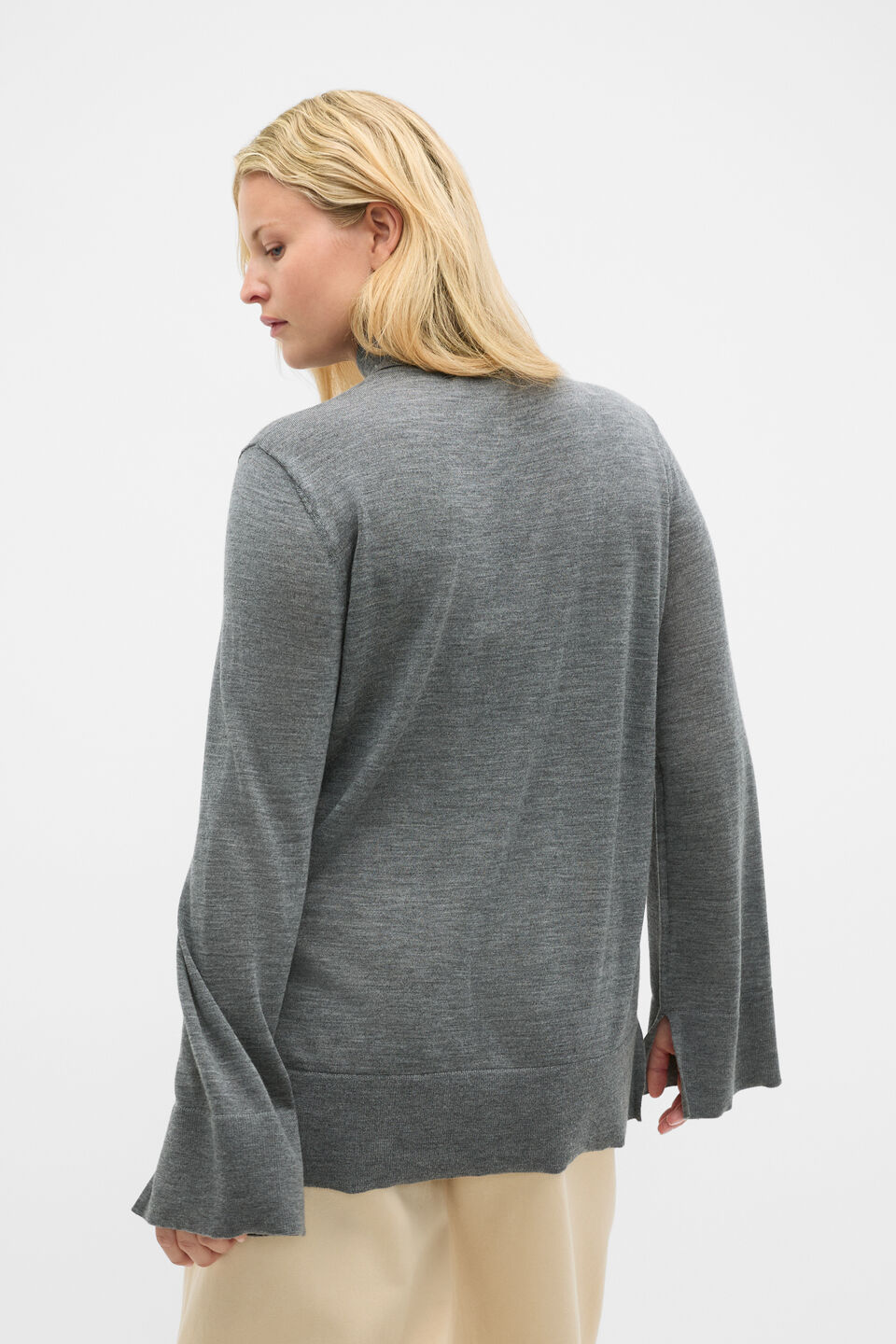 Fine Merino Mock Neck Knit  Charcoal Grey Marle