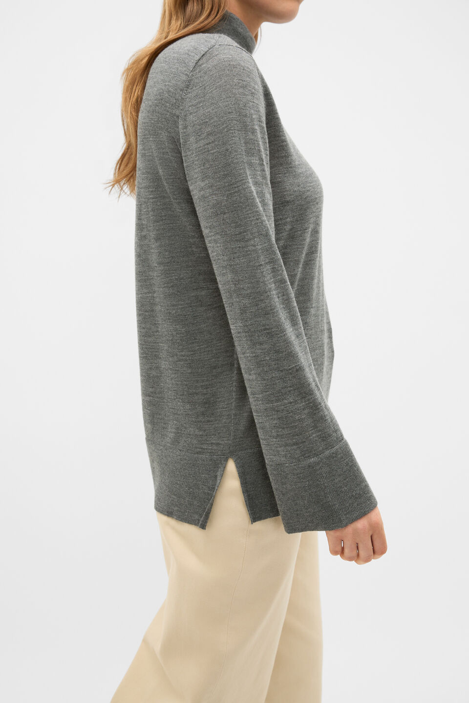 Fine Merino Mock Neck Knit  Charcoal Grey Marle