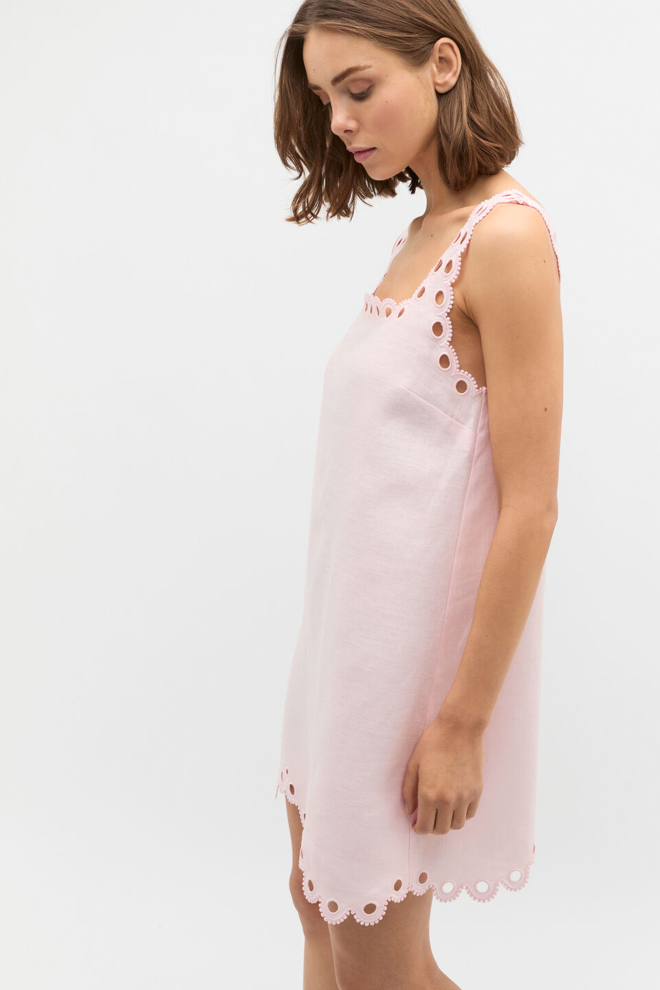 Linen Embroidered Mini Dress  Primrose