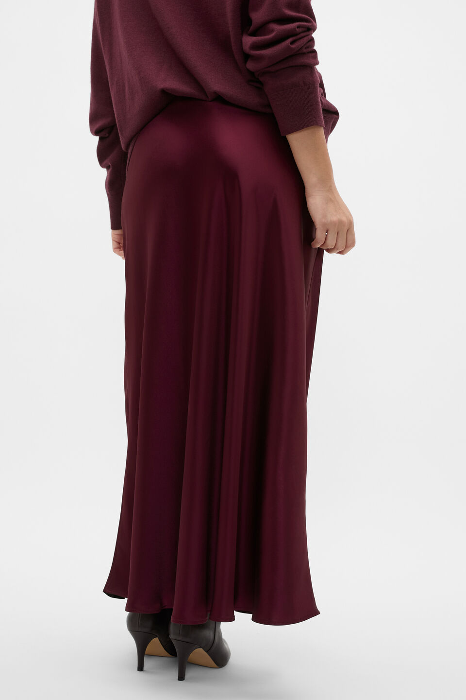 Satin Midi Skirt  Plum Red